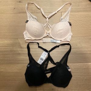 Lot of 2 NWT Etam French brand racerback bras light pink and black size 32C